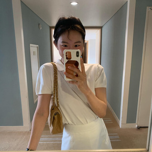 八奶翻领针织衫女藏青色26韩国夏季新款thebar*net字母刺绣短袖衫