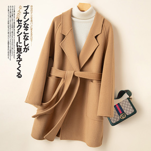 秋冬新款高端双面羊绒大衣女韩版宽松中长款小个子羊毛呢外套韩版