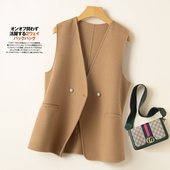 双面羊绒大衣四色选简约短款 高端全羊毛双面呢毛呢马甲女黑色