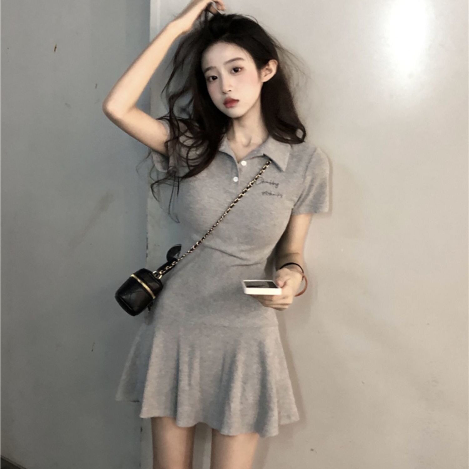 辣妹纯欲风甜美连衣裙女夏季设计感小众修身显瘦领短裙裙子潮