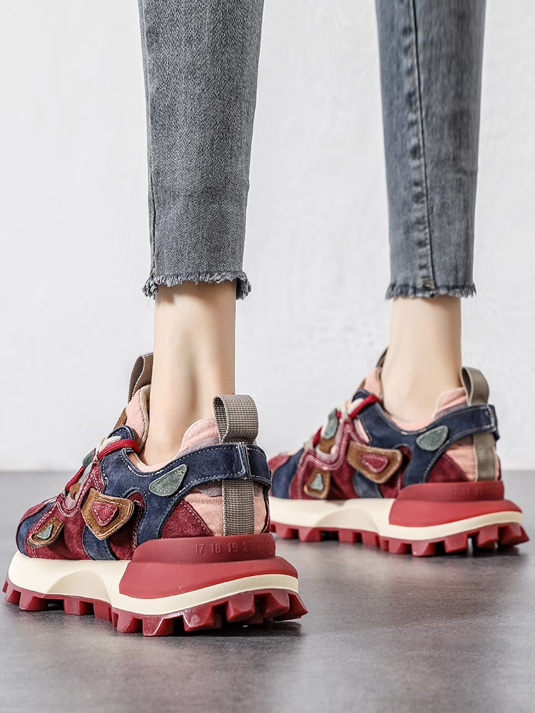 复古圆头阿甘鞋拼色加绒华夫