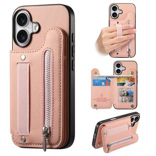 彦熙 腕带拉链钱包适用苹果16promax手机壳15pm布纹14插卡13p萍果12pormas新14plus差11牛仔卡包平支架纯色女