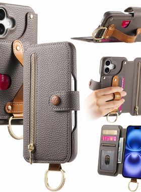 皮套腕带手提适用苹果16promax手机壳15pm复古14插卡13p萍果12pormas新款7plus差11卡包8平xsmax男二代女mini