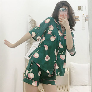 欧美复古风睡衣夏季薄款女纯棉时尚两件套可爱套装学生韩版清新秋