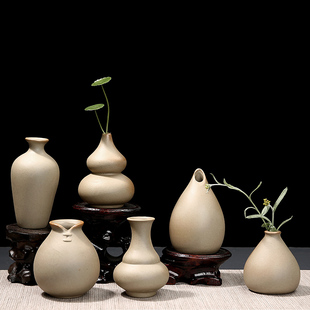 粗陶花插花瓶陶瓷铜钱草装饰客厅摆件水培花盆器皿创意绿萝无孔