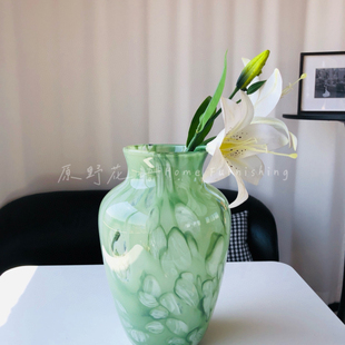 复古美学绿云肌理中式 轻奢花瓶摆件客厅插花复古琉璃餐桌高级