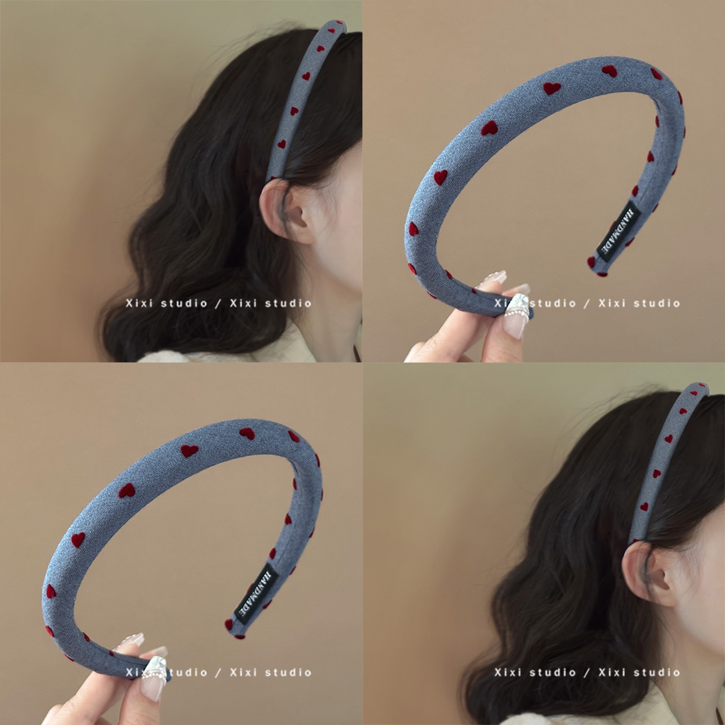 韩系爱心浅蓝色细款发箍复古百搭