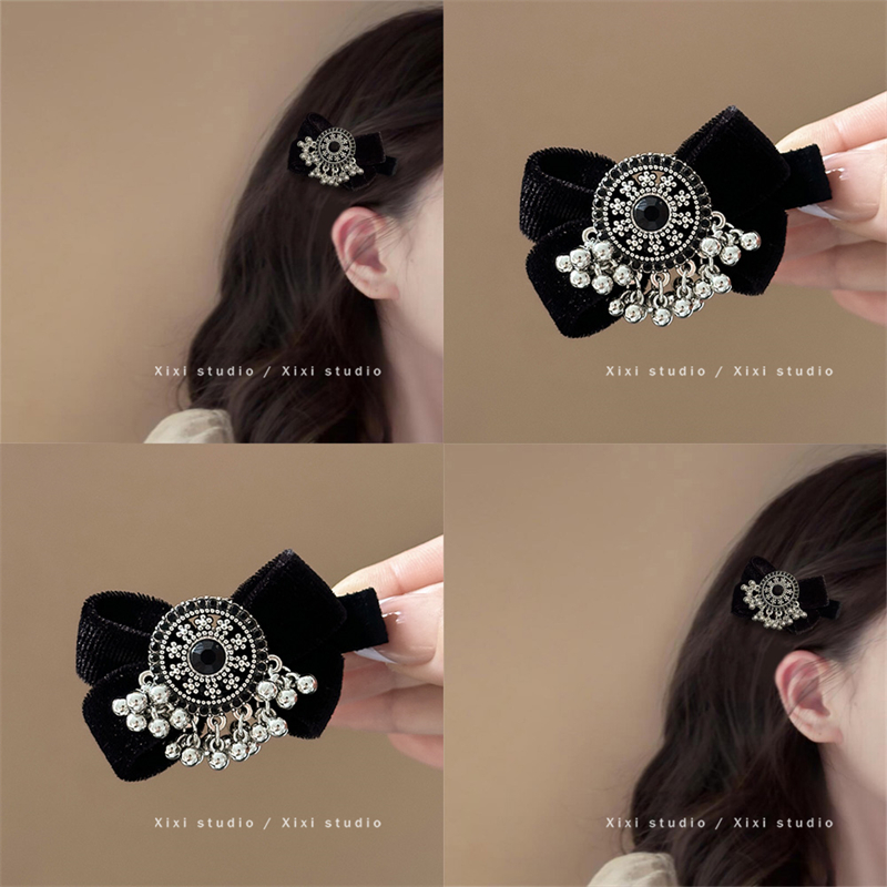 锆石植绒蝴蝶结发夹侧边刘海夹