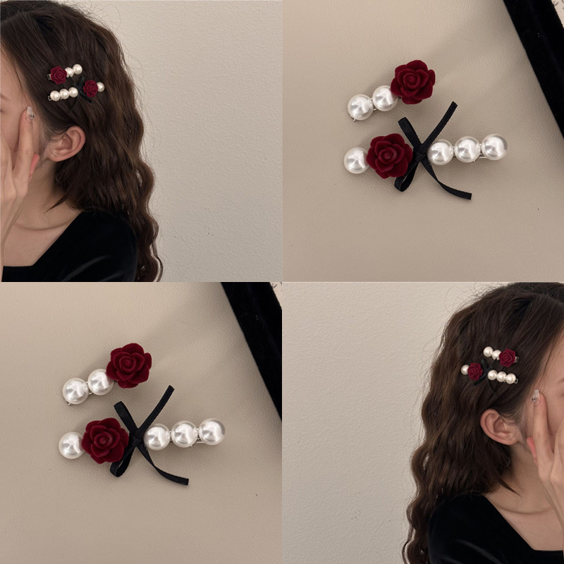 法式复古！珍珠玫瑰发夹！侧边刘海一字夹女后脑勺碎发鸭嘴盘发器,家庭/个人清洁工具,盘发器,淘宝优惠券,粉丝福利购,淘宝优惠卷