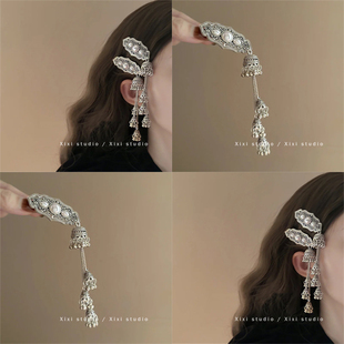 大漠公主！银色流苏铃铛发夹！新中式侧边夹女妆造头饰盘发器夹子