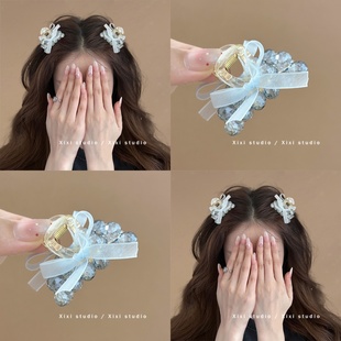 定格浪漫！甜美水晶串珠蝴蝶结抓夹！小号刘海夹鲨鱼夹新品盘发器