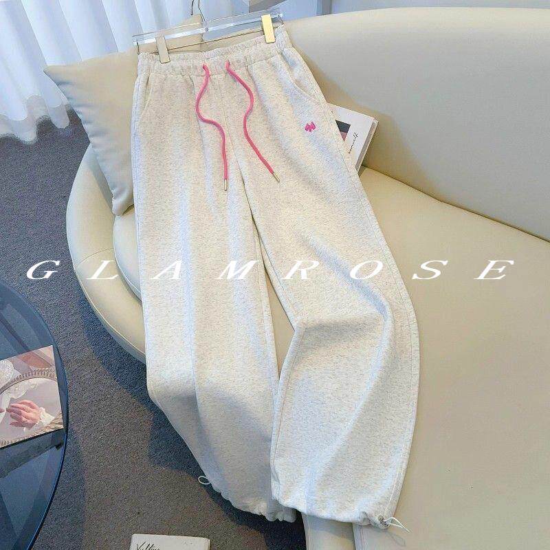 GLAMROSE⭐灰白色卫裤女春秋季休闲裤新款宽松束脚运动裤阔腿裤