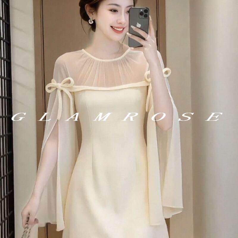 GLAMROSE⭐夏季新款法式轻奢气质千金雪纺连衣裙名媛优雅收腰裙子