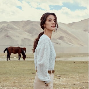 INGE 全羊毛软糯花纱绒感舒适亲肤复古麦穗菱格纹理宽松针织开衫