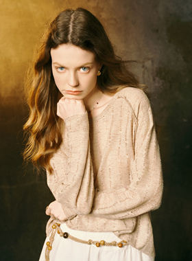 INGE 游吟诗人 燕麦色毛边插肩松弛感镂空防晒长袖上衣