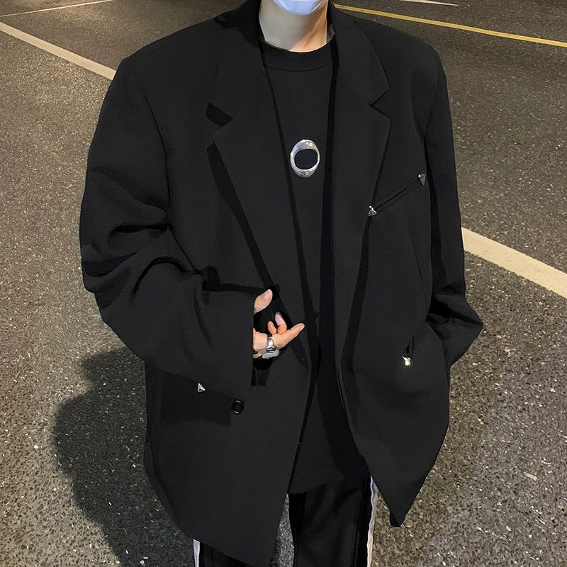 垫肩西服男春秋休闲西装宽松外套痞帅潮流高级感设计美式高街