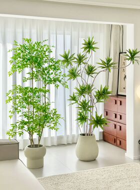 彷真植物南天竹落地盆栽室内大型彷生绿植龙血树摆件轻奢装饰假花