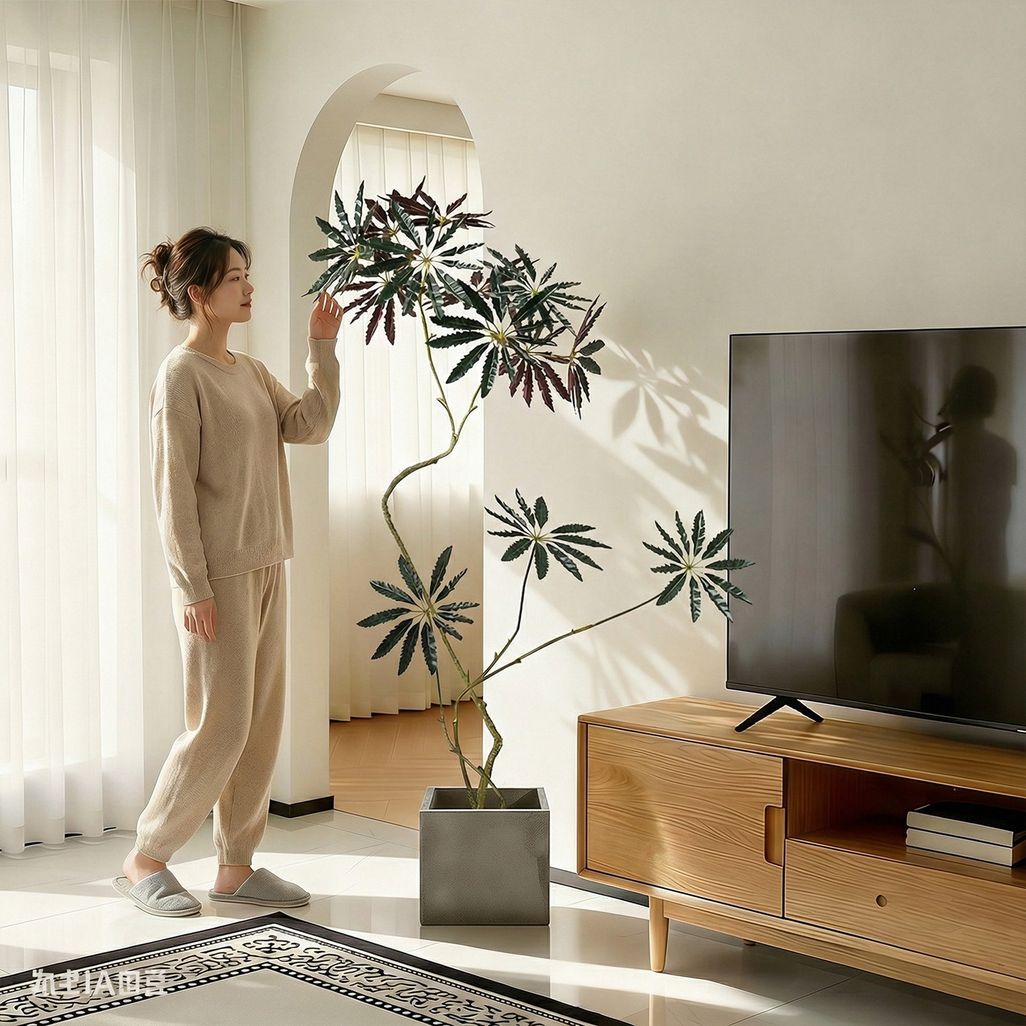 高级感仿生植物孔雀木室内客厅电视柜旁逼真装饰盆栽摆件仿真绿植