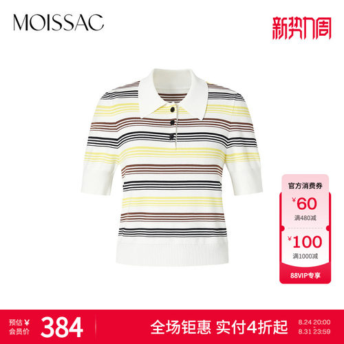 摩萨克双色条纹针织半袖