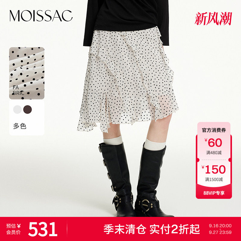 【新品首降】摩萨克2026春复古风不规则荷叶边波点短款半身裙女图片