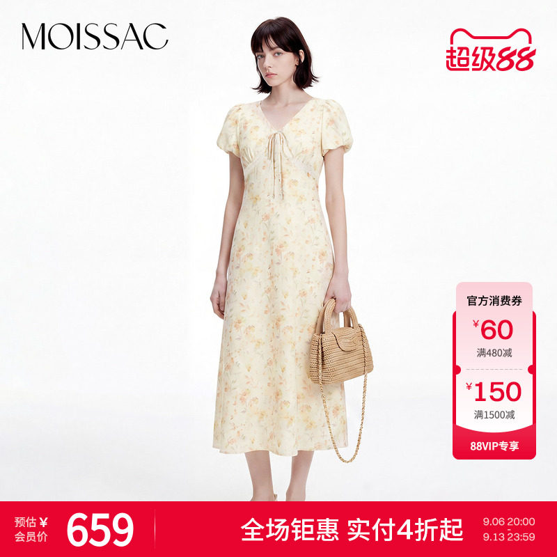 泡泡袖碎花长款连衣裙图片