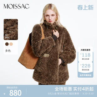 MOISSAC摩萨克冬季款复古休闲立领摇粒绒单排扣毛绒外套女