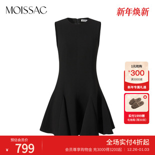 商场同款 连衣裙女 摩萨克冬醋纤圆领收腰波浪裙摆无袖