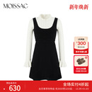 假两件木耳边长袖 绵羊毛法式 连衣裙女 摩萨克冬新款 商场同款