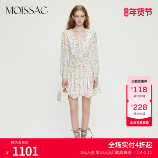 摩萨克夏款法式度假风碎花多层荷叶边短款长袖连衣裙女