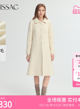 商场同款 摩萨克冬绵羊毛手工钉钻娃娃领毛呢大衣外套女