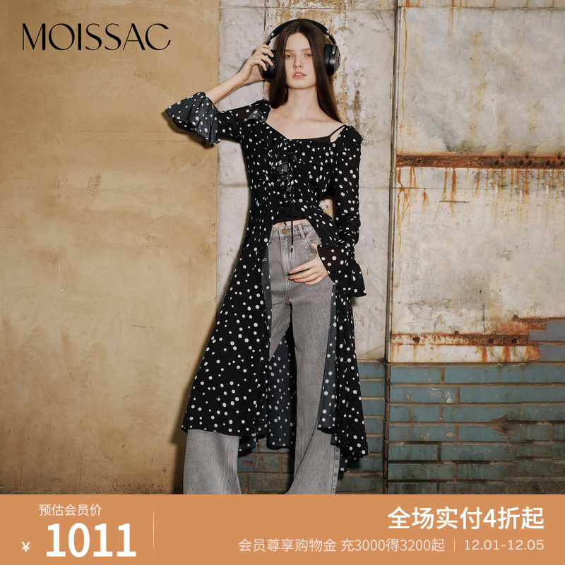 商场同款 摩萨克秋粘纤蚕丝波点印花收腰长款连衣裙女 - 淘宝联盟商品