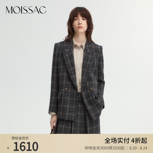 摩萨克2024冬粗纺毛料格纹复古学院风西装 商场同款 外套女