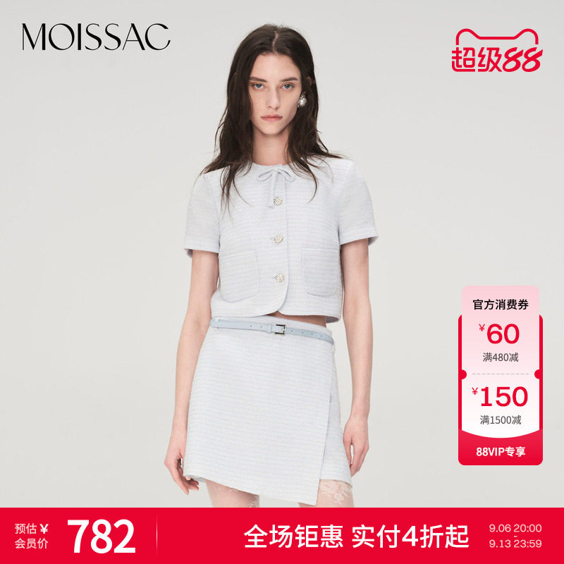 小香风奶蓝蝴蝶结装饰短袖外套图片