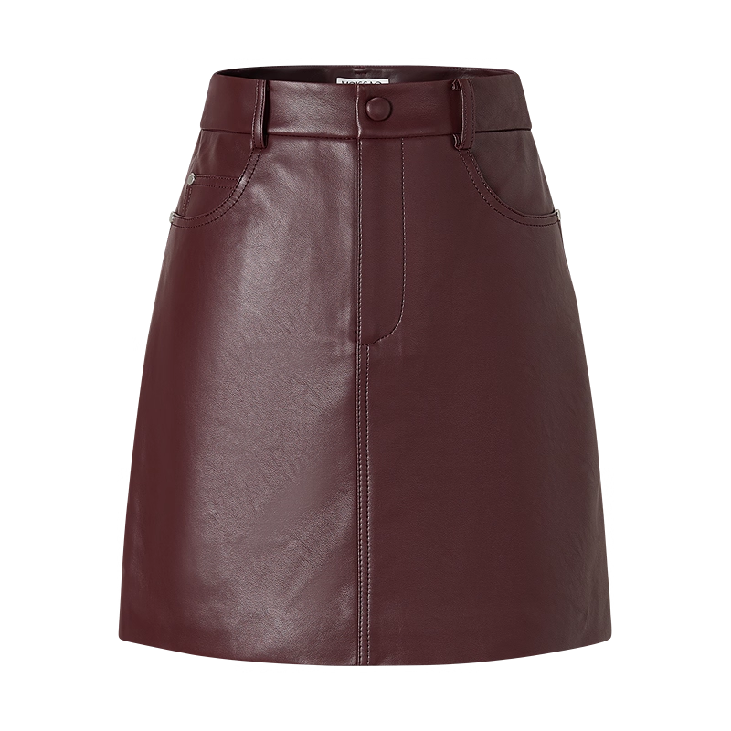 复古休闲PU插口袋半裙