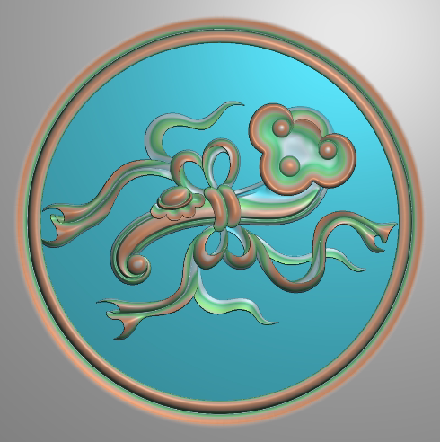 圆形如意精雕图灰度图浮雕如意蝴蝶结飘带餐椅靠背板门板117x117