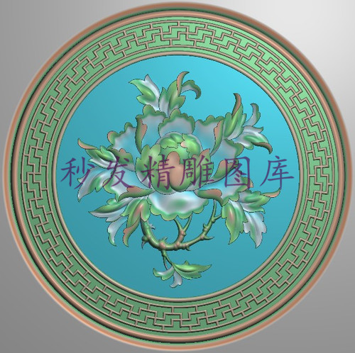 精雕图牡丹花圆餐椅背板灰度图床头靠背浮雕精品门板牡丹155x155