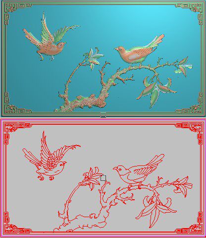 檀雕花鸟沙发椅靠背板横挡板608x345精雕图灰度图浮雕图电脑雕刻