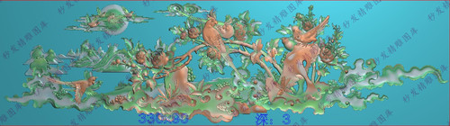 花开富贵2精雕图jdp鹦鹉八哥牡丹花鸟围板横板挡板侧板电视柜茶台