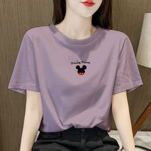 T恤女士夏季 宽松大码 中年妈妈圆领纯棉短袖 新品 上衣 时尚 创意个性
