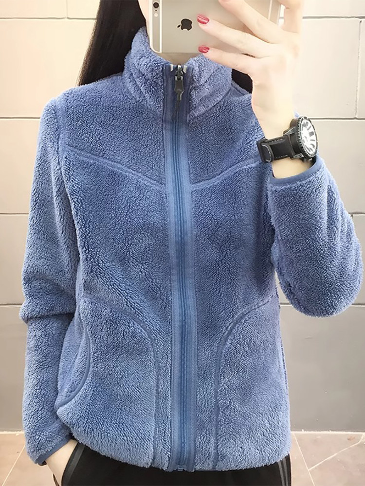 中年妈妈立领双面穿抓绒衣女士秋冬季加绒加厚保暖外套户外登山服