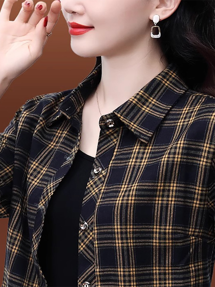 中年妈妈格子短外套女士长袖衬衫秋季2025新款宽松洋气休闲衬衣,女装/女士精品,常规大码外套,淘宝优惠券,粉丝福利购,淘宝优惠卷