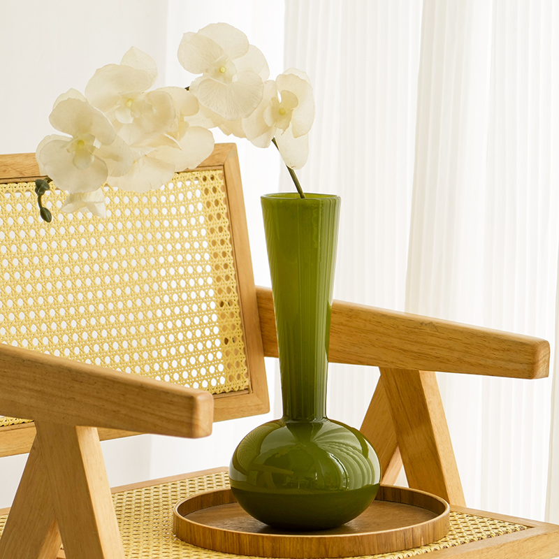 法式中古侘寂风复古琉璃花瓶高级感玻璃插花艺术轻奢小众客厅摆件