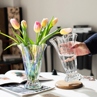 玻璃花瓶透明轻奢高级感鲜花客厅餐桌插花水养水培北欧风桌面摆件
