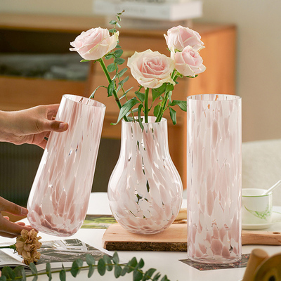 子奕粉色豹纹玻璃花瓶