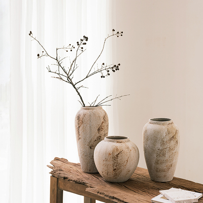 花瓶摆件客厅插花陶瓷轻奢高级感覆古大口径陶罐水培插花鲜花装饰
