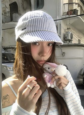韩版新款穿搭简约白色条纹棉麻软顶棒球帽适合小圆脸鸭舌帽春夏款