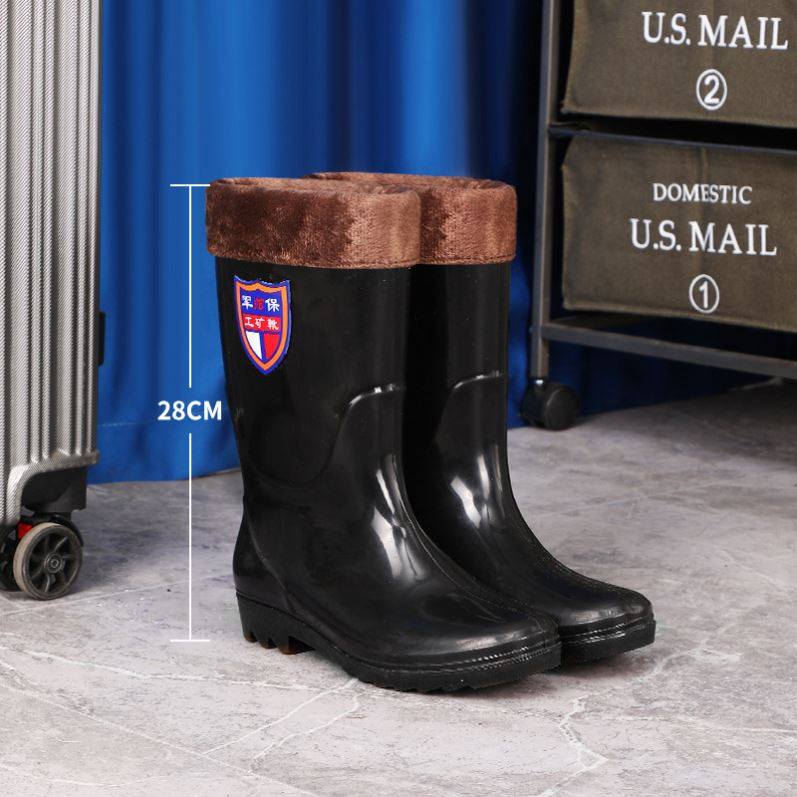 劳保牛筋底男士雨鞋劳保防滑耐磨加绒水鞋靴高中短筒防水洗车工地