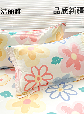 洁丽雅100全棉枕套一对装纯棉枕头套双人48cmx74cm单个枕芯内胆套