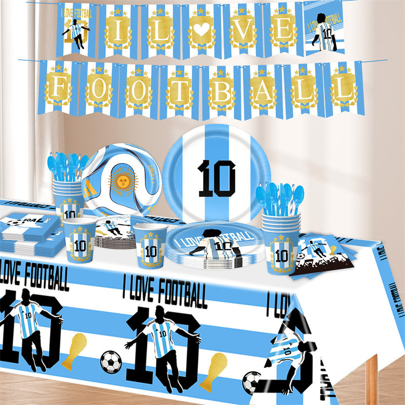 足球明星梅西主题生日派对装饰餐具纸盘纸杯纸巾桌布横幅气球海报