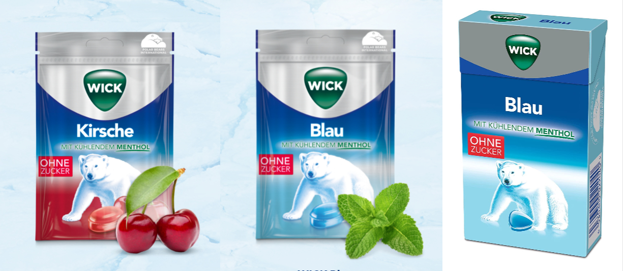 现货德国WICK Blau Zucker大白熊无糖薄荷糖Vicks Blue 香草糖